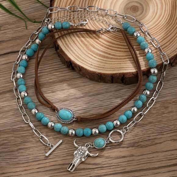 Women's E3-cow Layered Boho Necklaces Cowgirl Jewellery Accessories Outfits - Picture 7 of 9